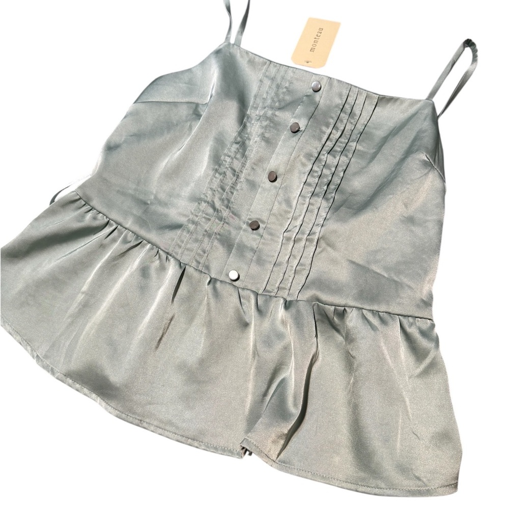 Satin Button-Down Ruffle Dress
